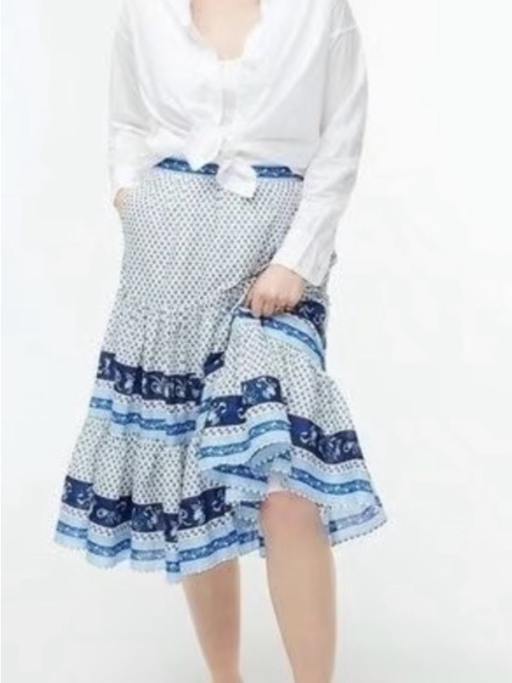 J. Crew Blue & White Patterned Tiered Skirt